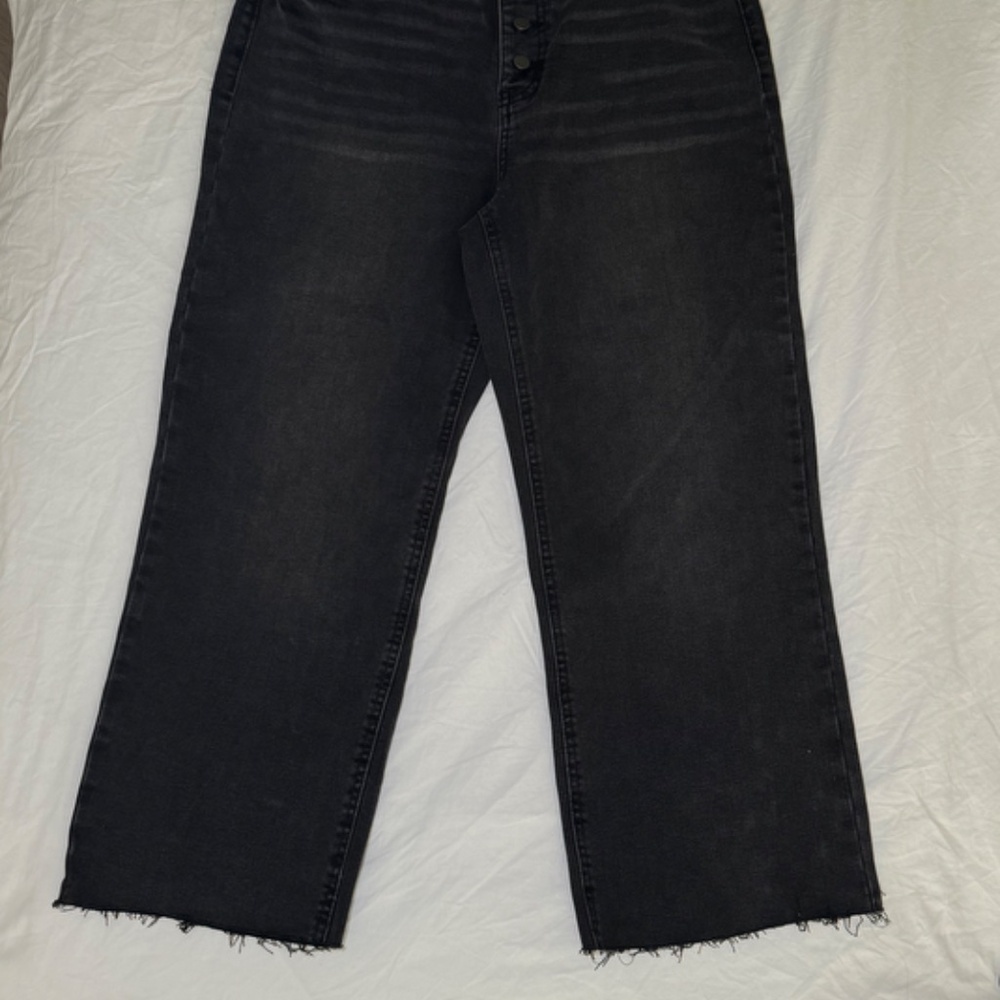NWOT Jeans And Now This High Waist Wide-Leg Rip Crop Black Wash Size 31 Vintage - Picture 2 of 16